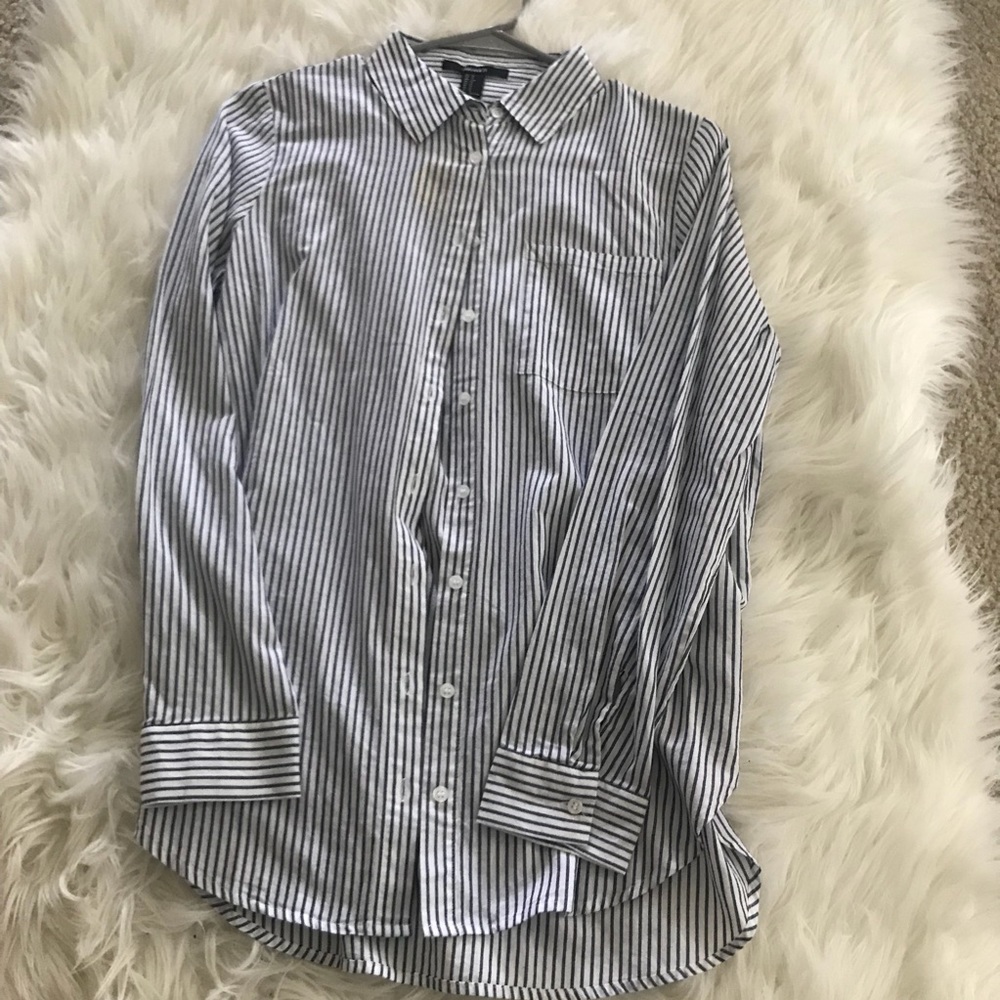 Blue and white striped button down